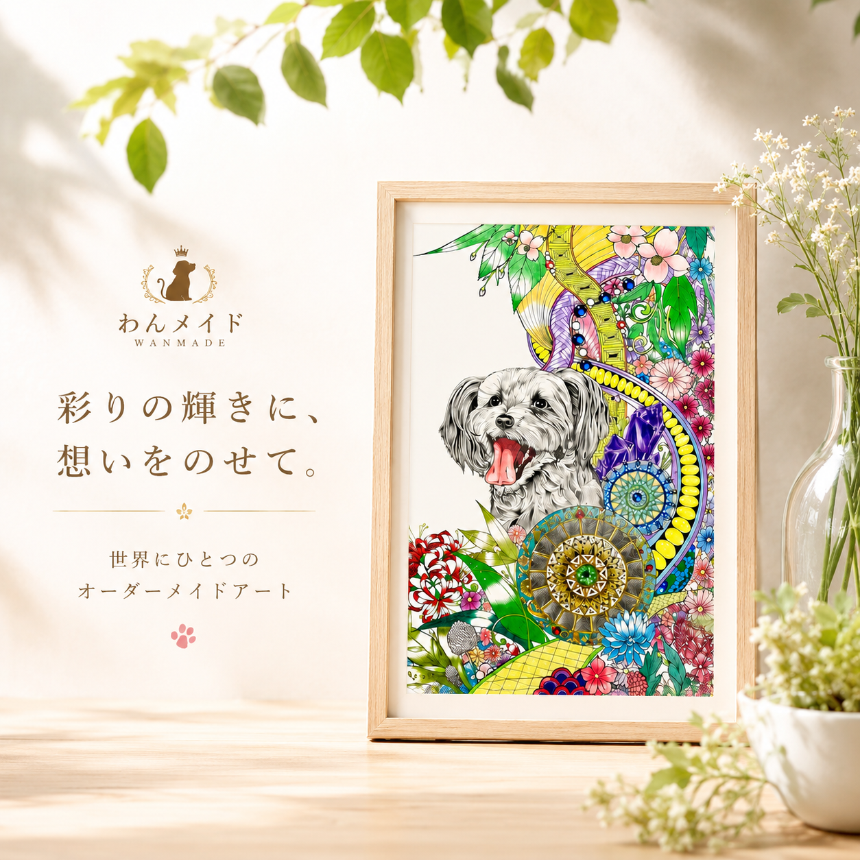 オーダーメイド絵画「彩の中の微笑み」誕生花＆誕生石（B5サイズ